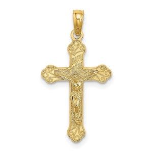 Million Charms 14K Inri Crucifix W/ Scroll Tips Necklace Charm Pendant